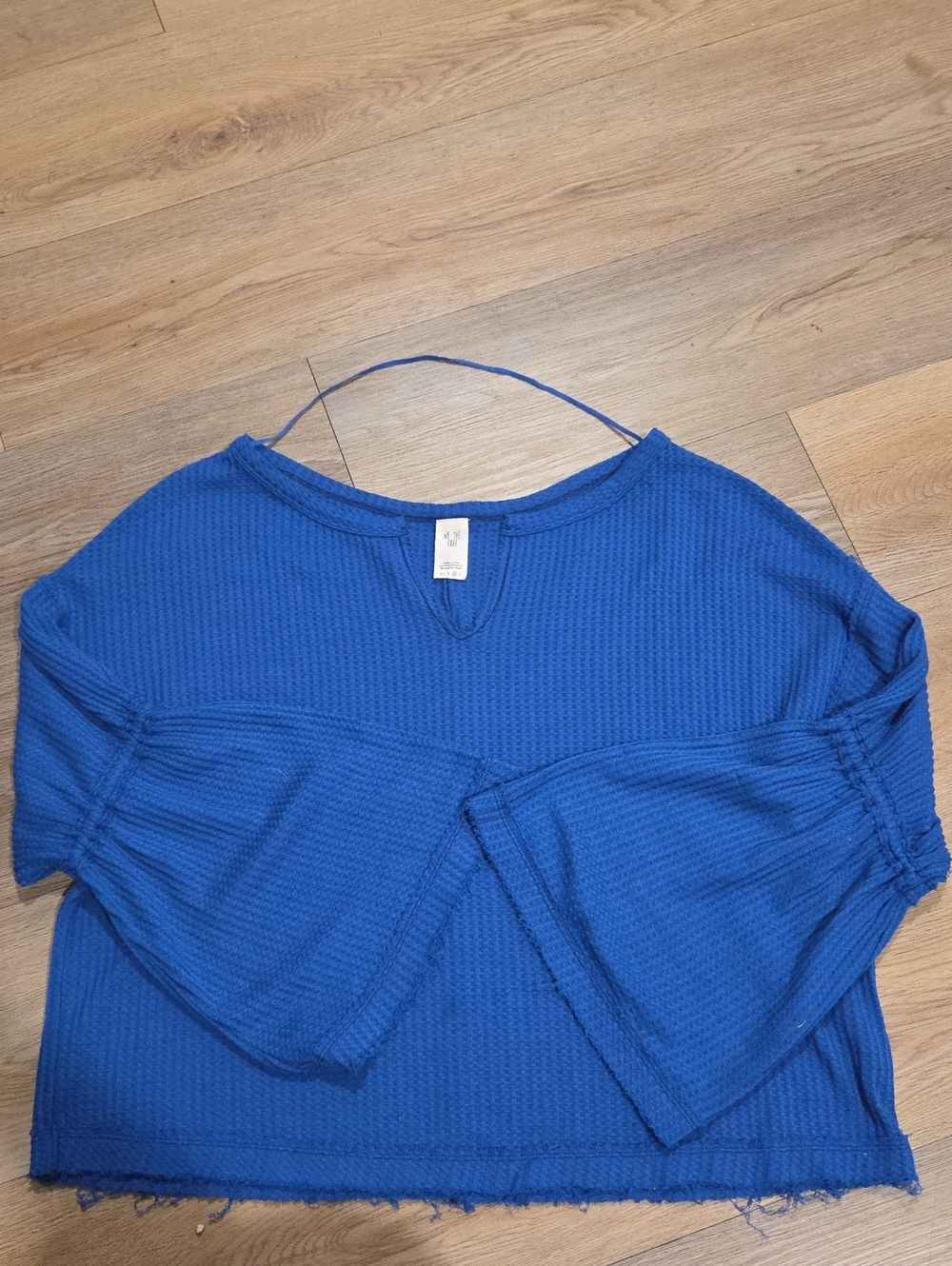 We The Free Cobalt Waffle-Knit Bell Sleeve shirt